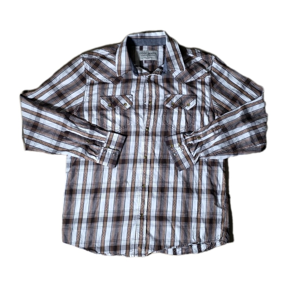 Cody James Western Plaid Pearl Snap Shirt Men Size L Rodeo Cowboy Country Boy